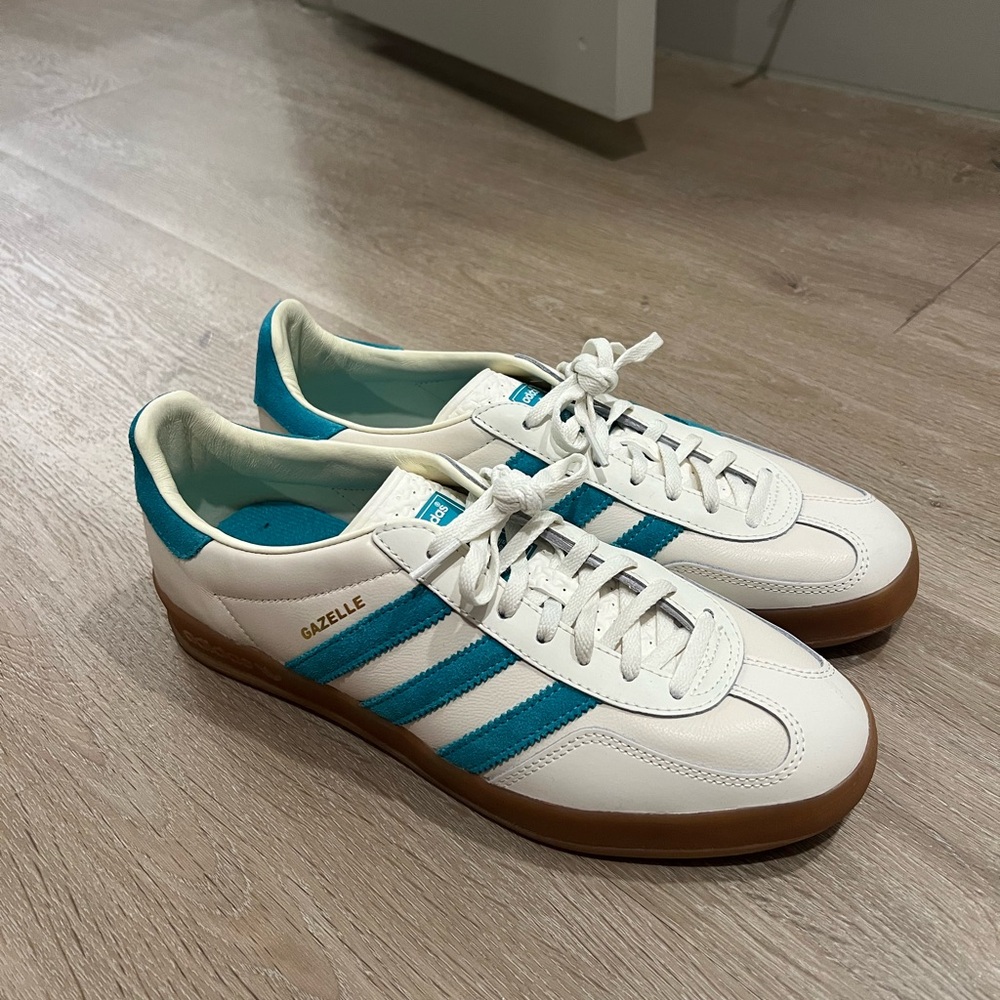 Adidas Gazelle White and Blue Sneakers